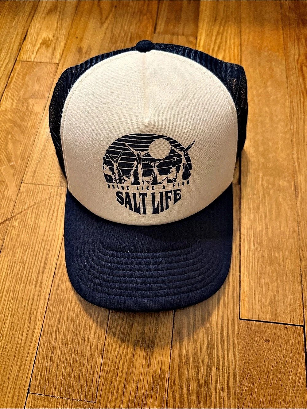 Salt Life Drink Like A Fish Trucker Hat Blue & White
